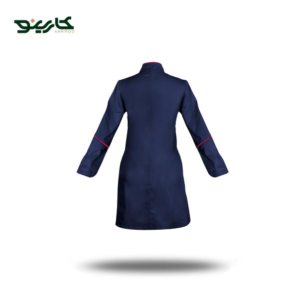 روپوش سرآشپز زنانه سرمه ای زرشکی مدل قاپکدار