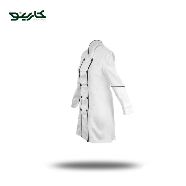 روپوش سرآشپز زنانه سفید مشکی مدل قاپکدار